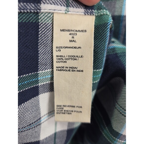 NEW Woolrich Midweight Flannel Shirt Blue Green Plaid Button Collar Men's Large - Picture 7 of 10